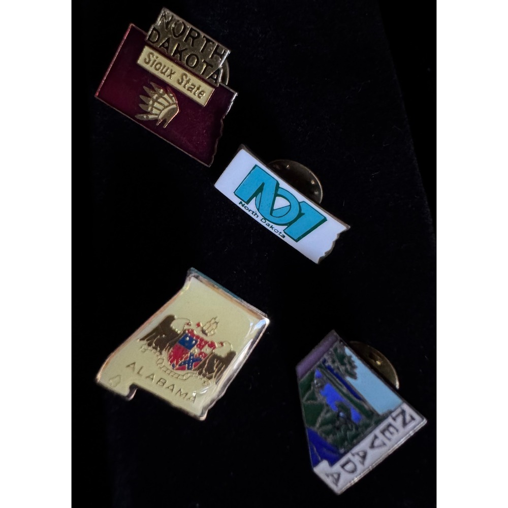 Vintage US State Enamel Lapel Pin4 Lot Alabama Nevada North Dakota Sioux State